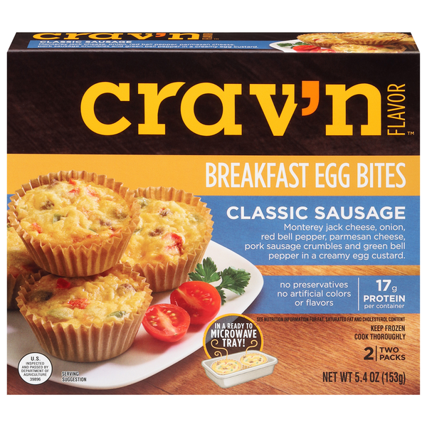 Frozen Breakfast Crav'n Flavor Breakfast Egg Bites, Classic Sausage, Two Packs hero