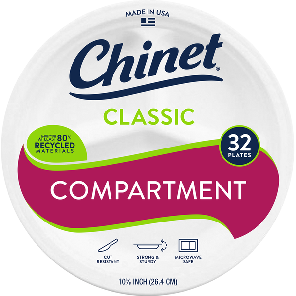 Plates, Bowls, Cups & Flatware Chinet Plates, Compartment, Classic, 10.375 Inch hero