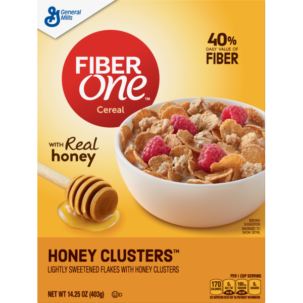 Cereal Fiber One Cereal, Honey Clusters, with Whole Grain and Real Honey hero