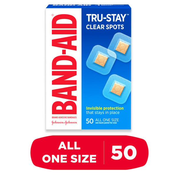 First Aid BAND-AID Tru-Stay Clear Spots Square Bandages, One Size hero