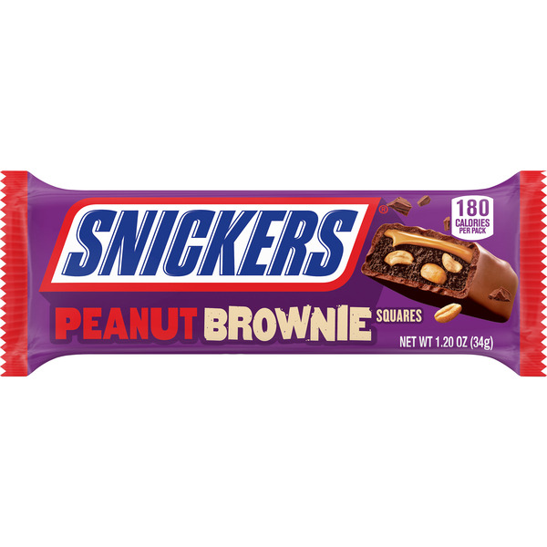 Energy & Granola Bars SNICKERS Peanut Brownie Squares Candy Chocolate Bar Full Size hero