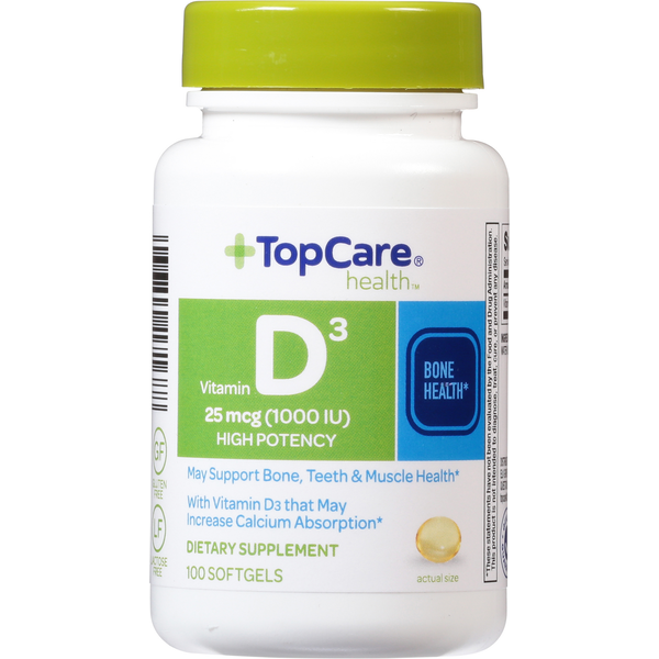 Vitamins & Supplements TopCare Vitamin D3, 25 mcg, High Potency, Softgels hero