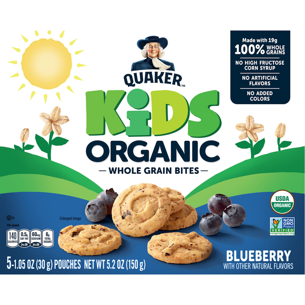 Cereal Quaker Whole Grain Bites, Organic, Blueberry, Kids hero