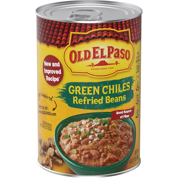 Canned Meals & Beans Old El Paso Green Chiles Refried Beans hero