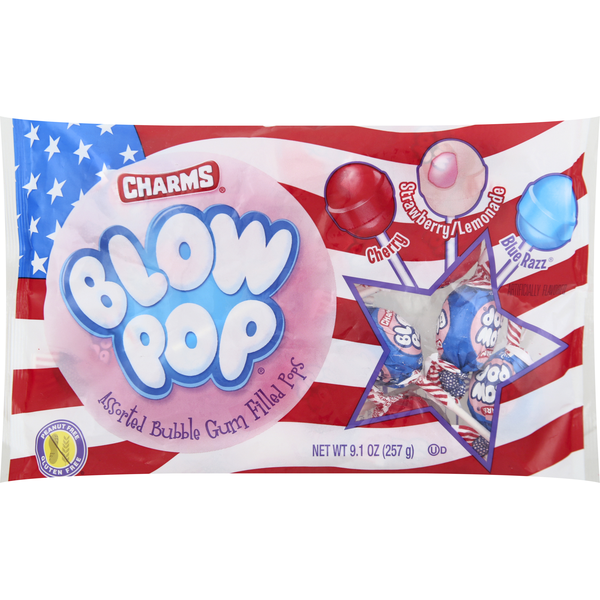 Candy & Chocolate Charms Blow Pops Lollipop, Cherry/Strawberry/Lemonade/Blue Razz hero