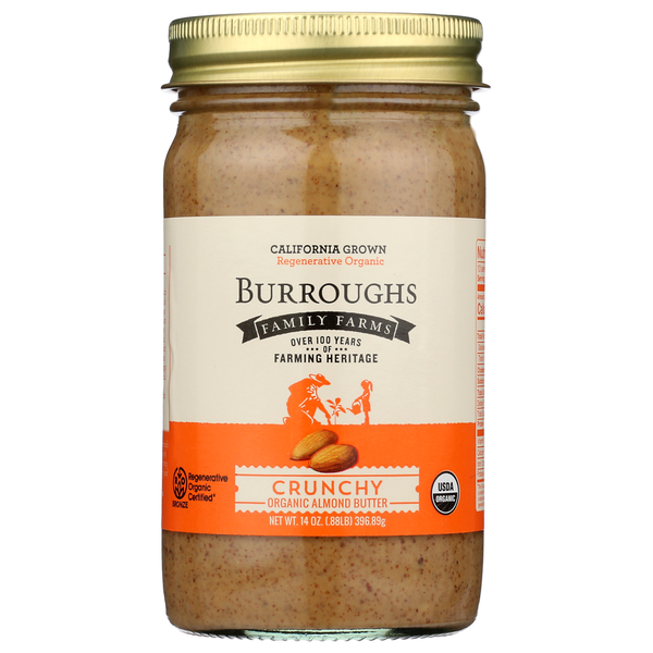 Spreads Burroughs Family Farms Organic Almond Butter Crunchy Regenerative hero