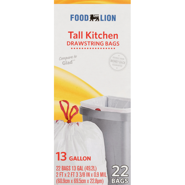 Trash Bags & Liners Food Lion Tall Kitchen Trash Bags Drawstring 13 Gallon hero