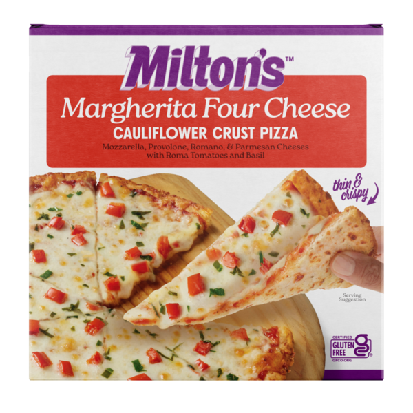 Frozen Pizza Milton's Pizza, Thin & Crispy, Cauliflower Crust, Margherita Four Cheese hero