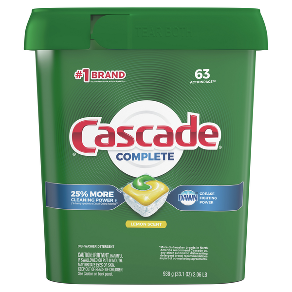 Dish Detergents Cascade Complete ActionPacs Dishwasher Detergent, Lemon Scent hero