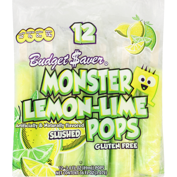 Ice Cream & Ice Budget Saver Monster Pops, Slushed, Lemon-Lime hero