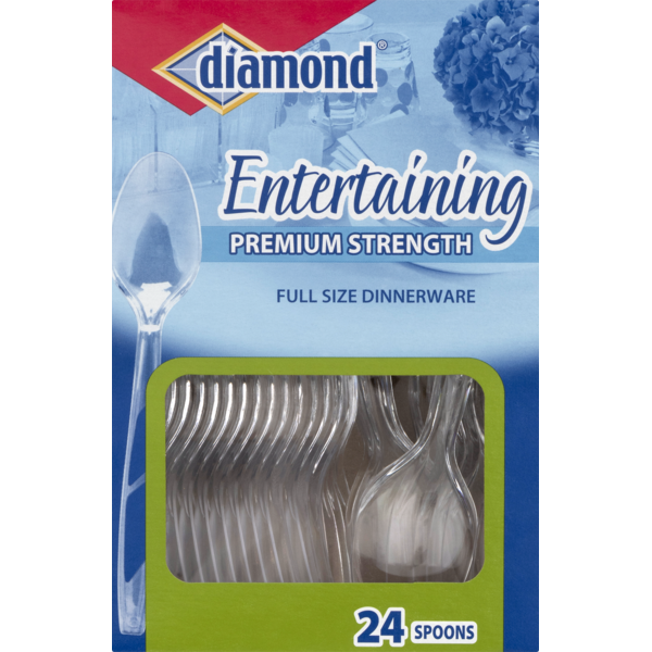 Plates, Bowls, Cups & Flatware Diamond Spoons, Premium Strength, Entertaining, Box hero