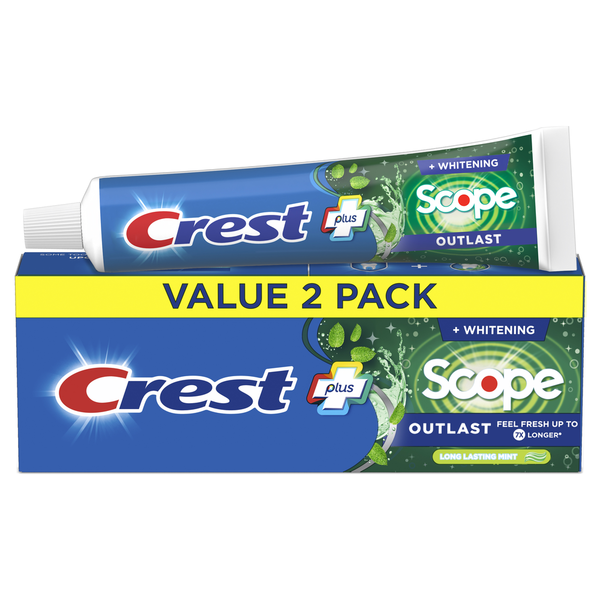 Oral Hygiene Crest Plus Scope Outlast Toothpaste, Long Lasting Mint, 5.4 oz, 2 Pack hero