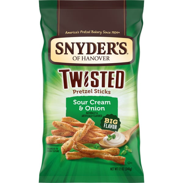 Chips & Pretzels Snyder's of Hanover Sour Cream and Onion Twisted Pretzel Sticks hero