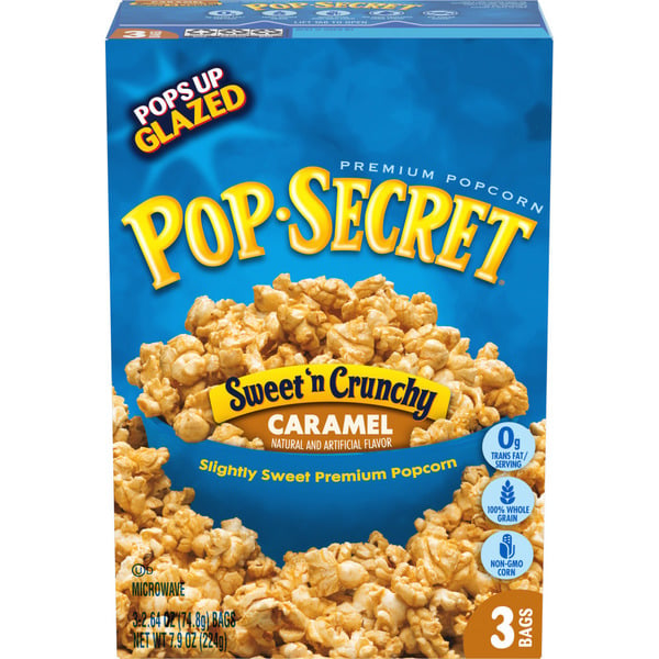 Popcorn & Jerky Pop Secret Sweet 'n Crunchy Caramel Microwave Popcorn hero