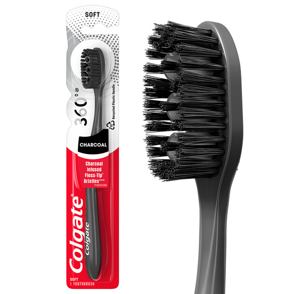 Oral Hygiene Colgate 360 Charcoal Toothbrush for Teeth Whitening, Soft hero