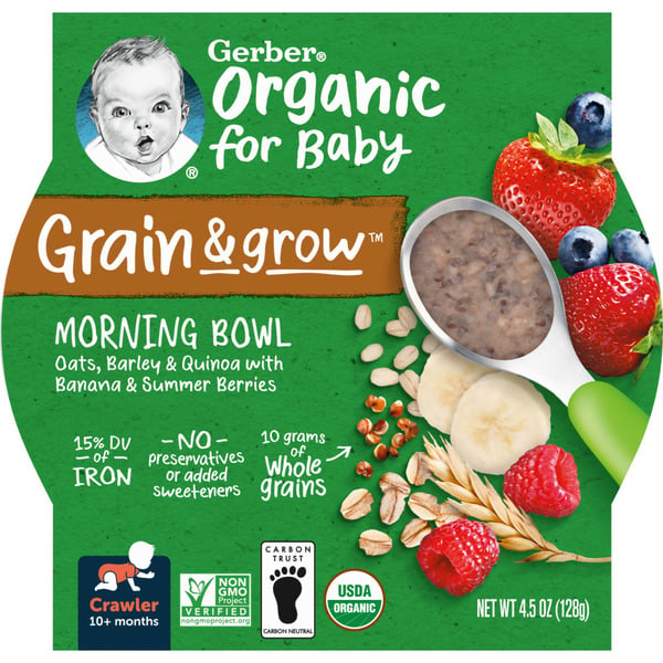 Baby Food & Formula Gerber Organic Morning Bowl Baby Meal Banana Mixed Berry Tray hero