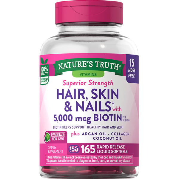 Vitamins & Supplements Nature's Truth Hair Skin & Nails with 5,000mcg Biotin, Quick Release Softgels. hero