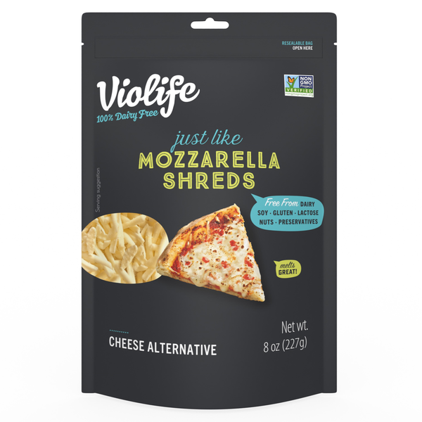 Soy & Lactose-Free Violife Just Like Mozzarella Shreds Shredded Cheese, Dairy-Free Vegan hero