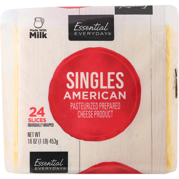 Packaged Cheese Essential Everyday Cheese Slices, American, Singles hero