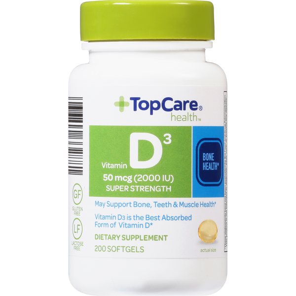 Vitamins & Supplements TopCare Vitamin D3, Super Strength, 50 mcg, Softgels hero