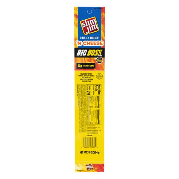 Snacks Slim Jim Big Boss Size Mild Beef and Cheese Stick hero