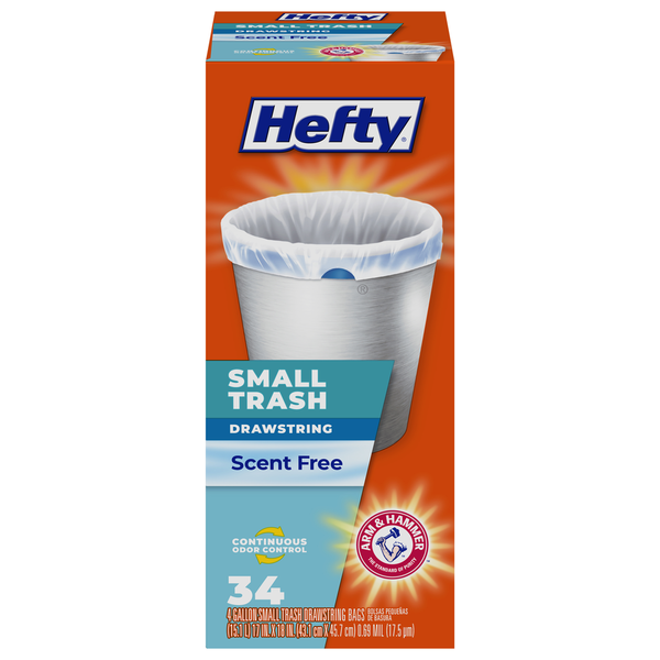 Trash Bags & Liners Hefty Trash Drawstring Bags, Small Trash, Scent Free, 4 Gallon hero