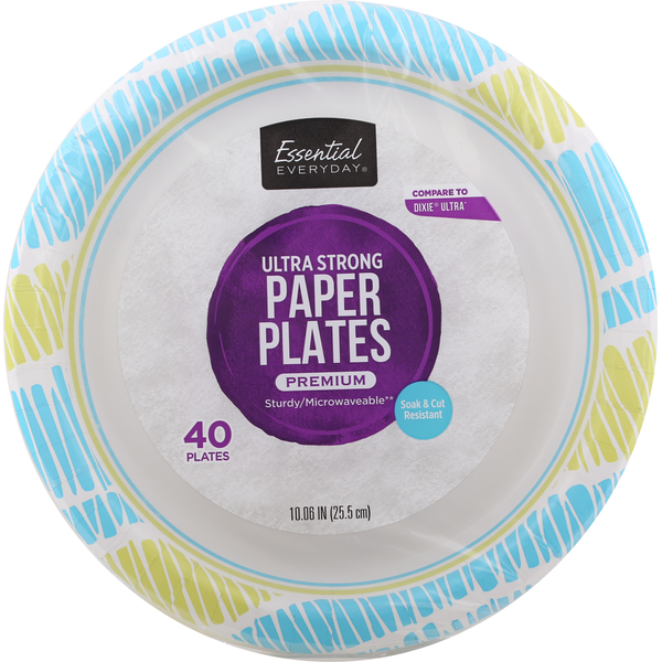 Essential Everyday Paper Plates, Ultra Strong, Premium, 10.06 Inch hero