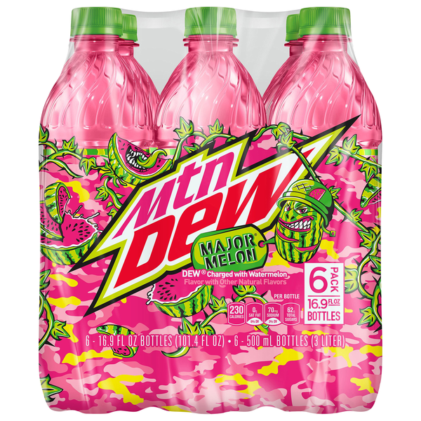 Soft Drinks Mountain Dew Soda, Major Melon, 6 Pack hero