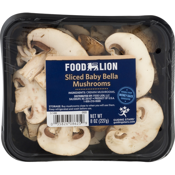 Fresh Vegetables Food Lion Mushrooms, Baby Bella, Sliced hero