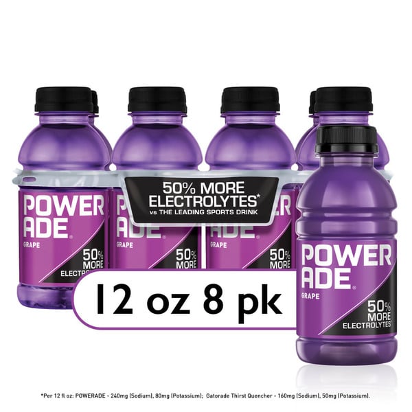 Water, Seltzer & Sparkling Water POWERADE Electrolyte Enhanced Grape Sports Drink, 8 Count Bottles hero