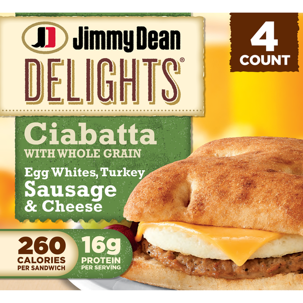 Jimmy Dean Delights Turkey Sausage, Egg White and Cheese Ciabatta Sandwiches, 4 Ct Pack hero