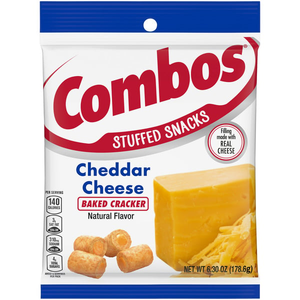 COMBOS Stuffed Snacks Cheddar Cheese Baked Cracker Snacks hero