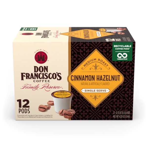 Coffee Don Francisco's Coffee Cinnamon Hazelnut Flavored Single Serve Coffee Pods hero