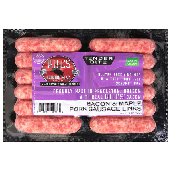 Hot Dogs, Bacon & Sausage Hill's Premium Meats Pork Sausage Link, Bacon & Maple hero