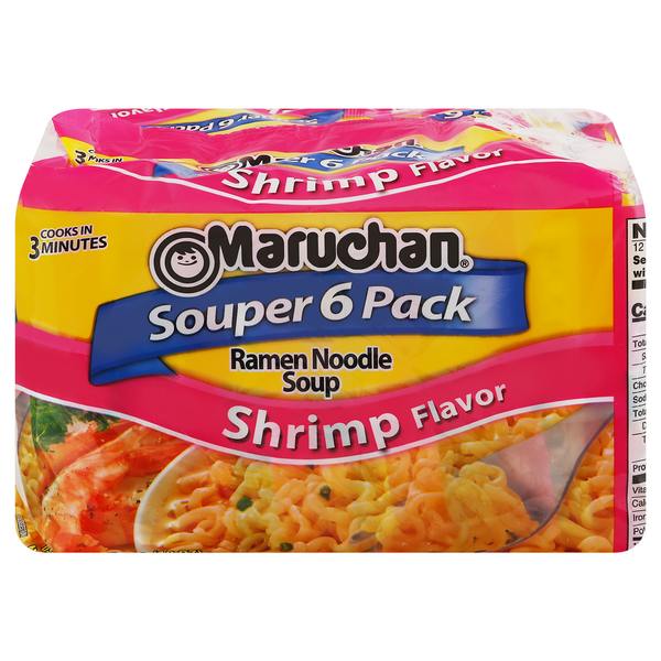 Maruchan Ramen Noodle Soup, Shrimp Flavor, Souper 6 Pack hero