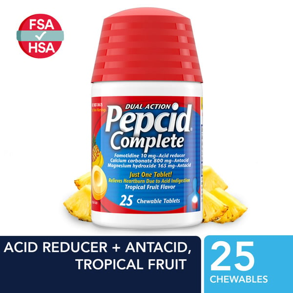 Digestion Pepcid Complete Acid Reducer + Antacid Chews, Tropical Fruit hero