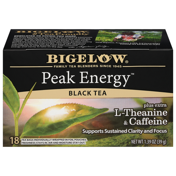 Tea Bigelow Black Tea, Plus Extra L-Theanine & Caffeine, Peak Energy, Tea Bags hero