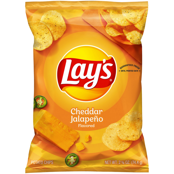 Chips & Pretzels Lay's Cheddar Jalapeno Potato Chips hero