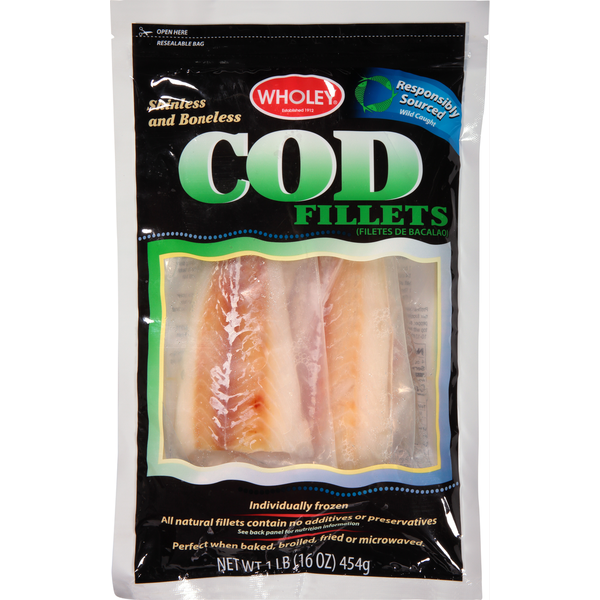 Packaged Seafood Wholey Fillets Skinless and Boneless Cod hero