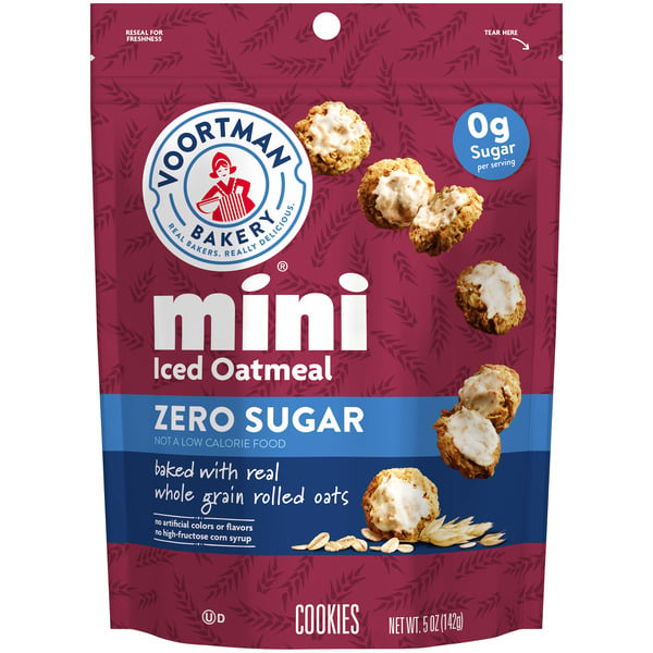 Packaged Cookies Voortman Bakery Cookies, Zero Sugar, Iced Oatmeal, Mini hero