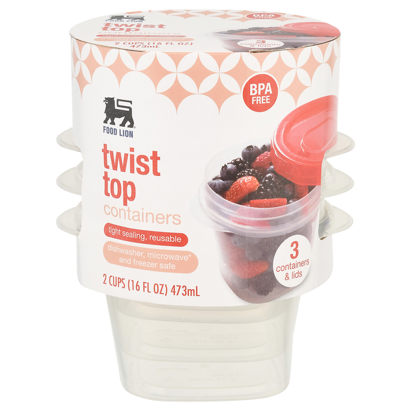 Food Wraps & Storage Food Lion Containers, Twist Top, 2 Cups hero