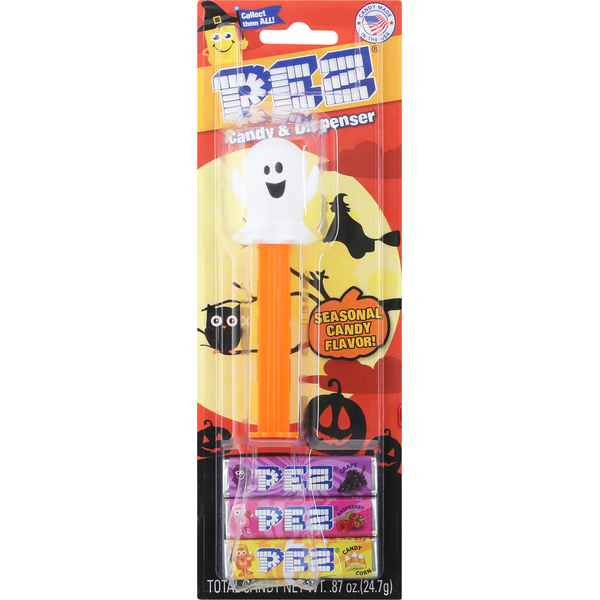 Candy & Chocolate PEZ Candy & Dispenser, Grape/Raspberry/Candy Corn hero