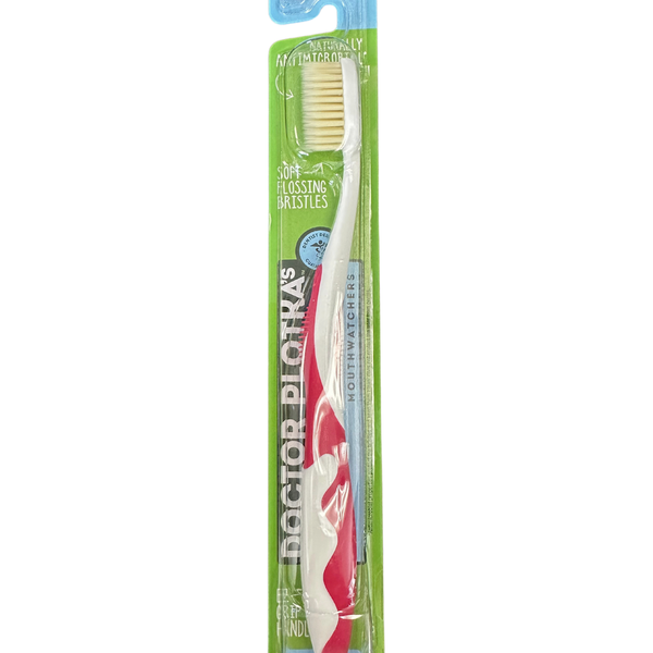 Oral Hygiene Mouth Watchers Antimicrobial Adult Red Toothbrush with Flossing Bristles hero