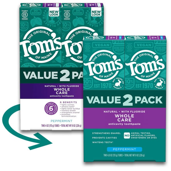 Oral Hygiene Tom's of Maine Toothpaste, Peppermint, Whole Care hero