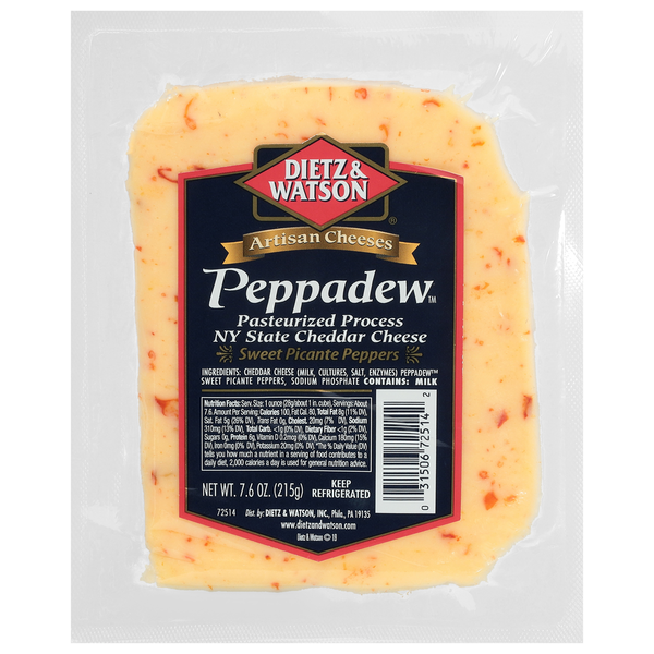 Packaged Cheese Dietz & Watson Cheddar Cheese, NY State, Pasteurized Process, Peppadew hero