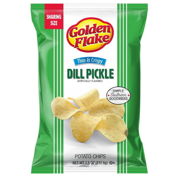 Pickled Goods & Olives Golden Flake Potato Chips, Dill Pickle, Thin & Crispy, Sharing Size hero