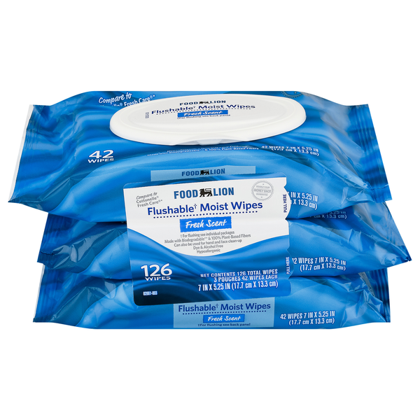 Paper Goods Food Lion Moist Wipes, Flushable, Fresh Scent hero