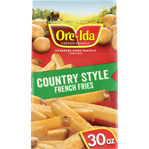 Frozen Appetizers & Sides Ore-Ida Country Style French Fries Seasoned Frozen Potatoes with Skins Food Snacks hero