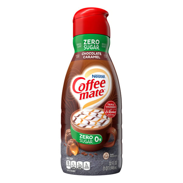 Other Creams & Cheeses Coffee mate Nestle Zero Sugar Chocolate Caramel Liquid Coffee Creamer hero