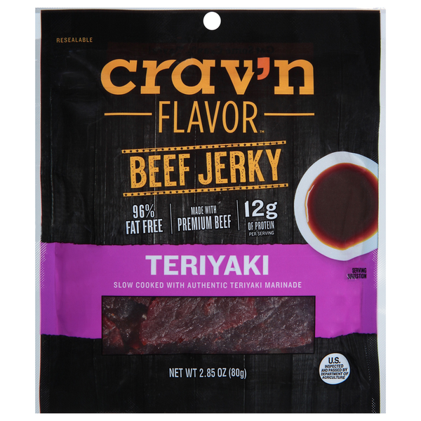 Popcorn & Jerky Crav'n Flavor Beef Jerky, Teriyaki hero